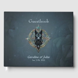 Schwarzer Wolf Kopf mit durchstechenden blauen Aug Gästebuch