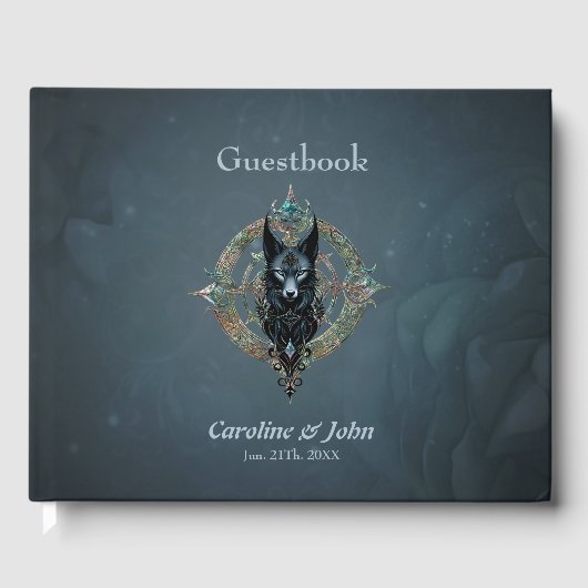 Schwarzer Wolf Kopf mit durchstechenden blauen Aug Gästebuch (Vorderseite)