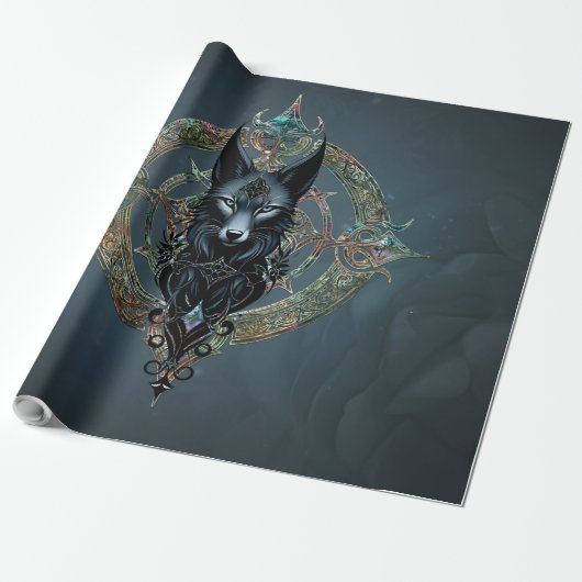 Schwarzer Wolf Kopf mit durchstechenden blauen Aug Geschenkpapier (Ungerollt)