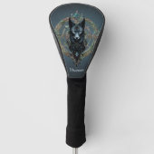 Schwarzer Wolf Kopf mit durchstechenden blauen Aug Golf Headcover (Vorderseite)