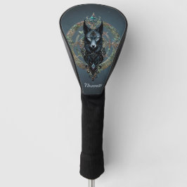 Schwarzer Wolf Kopf mit durchstechenden blauen Aug Golf Headcover