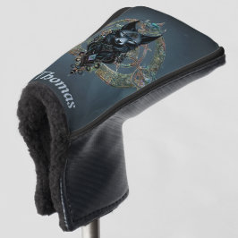 Schwarzer Wolf Kopf mit durchstechenden blauen Aug Golf Headcover