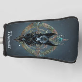 Schwarzer Wolf Kopf mit durchstechenden blauen Aug Golf Headcover (Vorderseite)