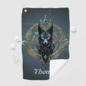 Schwarzer Wolf Kopf mit durchstechenden blauen Aug Golfhandtuch (Insitu)