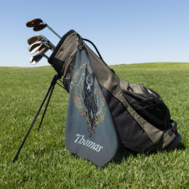 Schwarzer Wolf Kopf mit durchstechenden blauen Aug Golfhandtuch