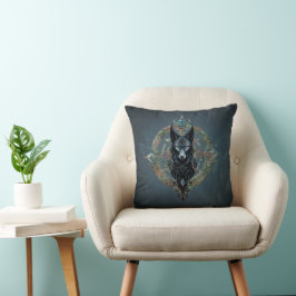Schwarzer Wolf Kopf mit durchstechenden blauen Aug Kissen