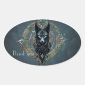 Schwarzer Wolf Kopf mit durchstechenden blauen Aug Ovaler Aufkleber (Vorderseite)