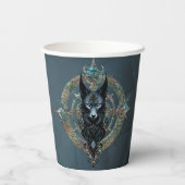 Schwarzer Wolf Kopf mit durchstechenden blauen Aug Pappbecher (Rückseite)