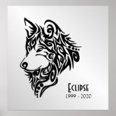 Schwarzer Wolf Kopf mit Namen und Daten Poster (Vorne)