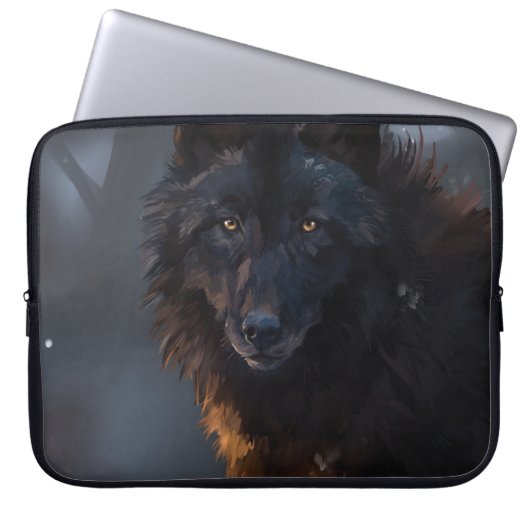 Schwarzer Wolf Laptopschutzhülle (Vorderseite)