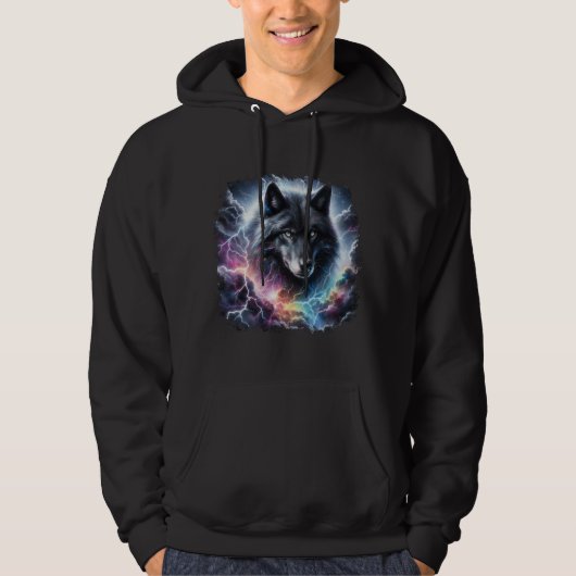 Schwarzer Wolf mit Blitz Hoodie (Vorderseite)