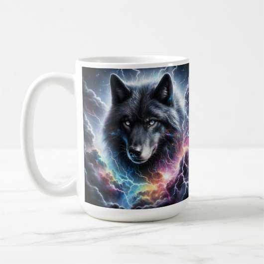 Schwarzer Wolf mit Blitz Kaffeetasse (Links)