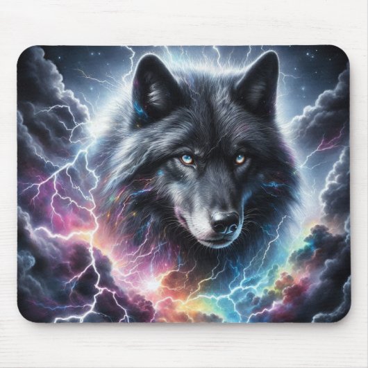 Schwarzer Wolf mit Blitz Mousepad (Vorne)