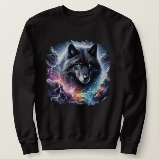 Schwarzer Wolf mit Blitz Sweatshirt (Design vorne)