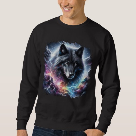 Schwarzer Wolf mit Blitz Sweatshirt (Vorderseite)