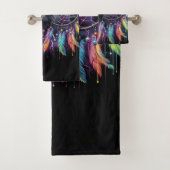 Schwarzer Wolf mit einem Dreamcatcher Badhandtuch Set (Insitu)
