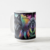 Schwarzer Wolf mit einem Dreamcatcher Kaffeetasse (Vorderseite Links)