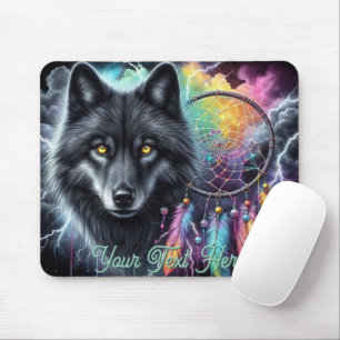 Schwarzer Wolf mit einem Dreamcatcher Mousepad
