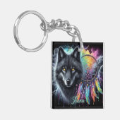 Schwarzer Wolf mit einem Dreamcatcher Schlüsselanhänger (Vorderseite links)