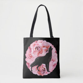 Schwarzer Wolf mit rosa Rosen-Taschen-Tasche Tasche