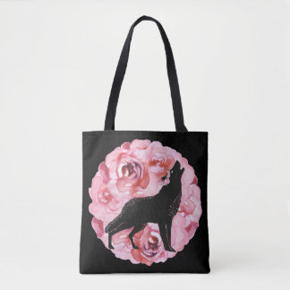 Schwarzer Wolf mit rosa Rosen-Taschen-Tasche Tasche