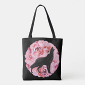 Schwarzer Wolf mit rosa Rosen-Taschen-Tasche Tasche (Rückseite)