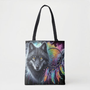 Schwarzer Wolf mit Traumfänger Tasche