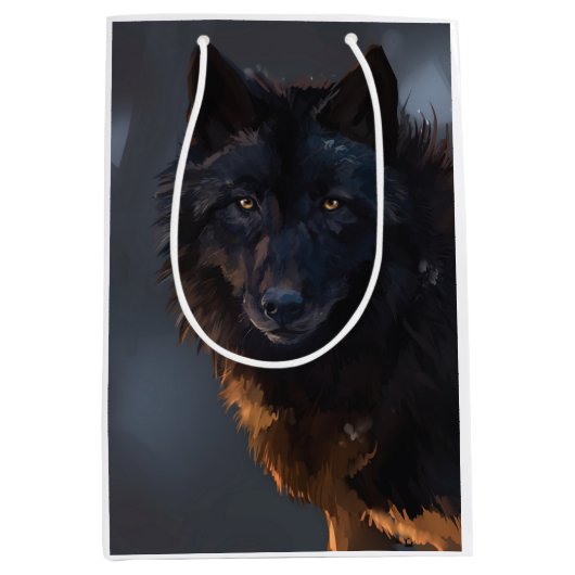 Schwarzer Wolf Mittlere Geschenktüte (Vorderseite)