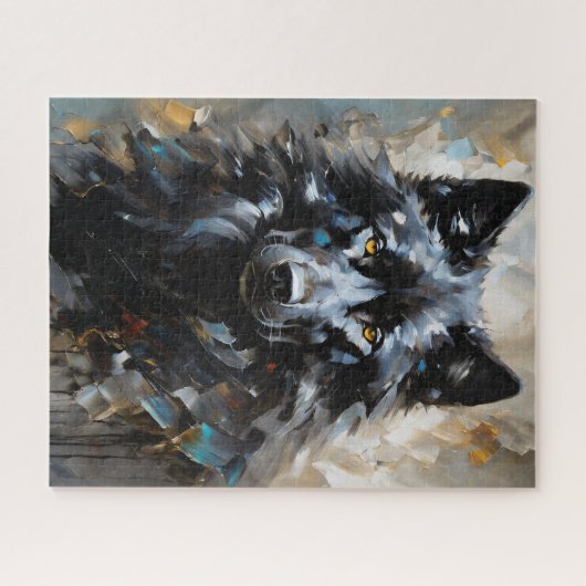 Schwarzer Wolf-Ölmalerei Puzzle (Horizontal)