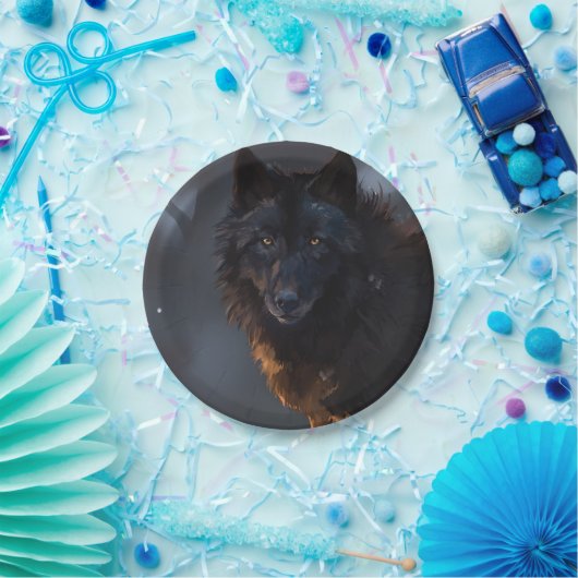 Schwarzer Wolf Pappteller (Party)