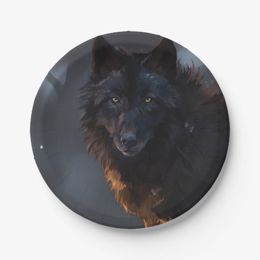 Schwarzer Wolf Pappteller (Vorderseite)