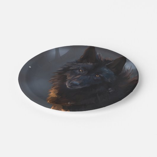 Schwarzer Wolf Pappteller (Schrägansicht)