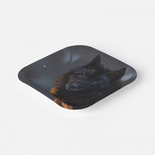 Schwarzer Wolf Pappteller (Gewinkelt)