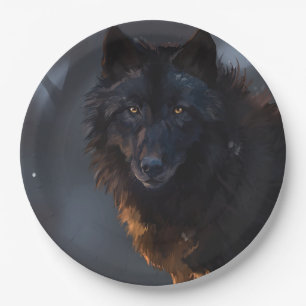 Schwarzer Wolf Pappteller