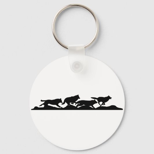 Schwarzer Wolf Silhouette Wild läuft mit dem Pack Schlüsselanhänger (Vorderseite)