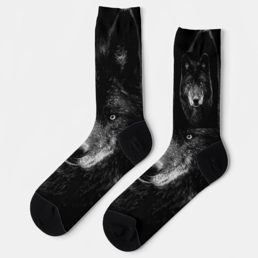 Schwarzer Wolf Socken Crew Socken (Linkes Detail)