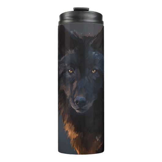Schwarzer Wolf Thermosbecher (Vorderseite)