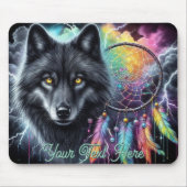 Schwarzer Wolf-Traumfänger Kosmischer Sturm Mousepad (Vorne)