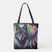 Schwarzer Wolf-Traumfänger Kosmischer Sturm Tasche (Rückseite)