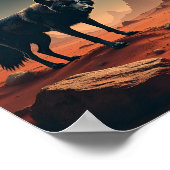 Schwarzer Wolf Unter Mars Landschaft Poster (Ecke)