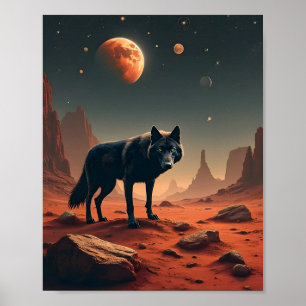 Schwarzer Wolf Unter Mars Landschaft Poster