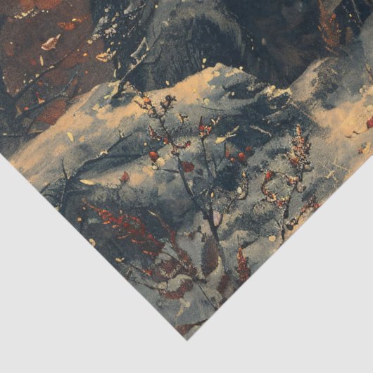 Schwarzer Wolf während der Wintermalerei Dekoupage Seidenpapier (Detail)