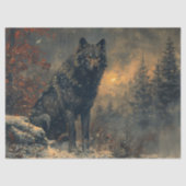 Schwarzer Wolf während der Wintermalerei Dekoupage Seidenpapier (Vorderseite)