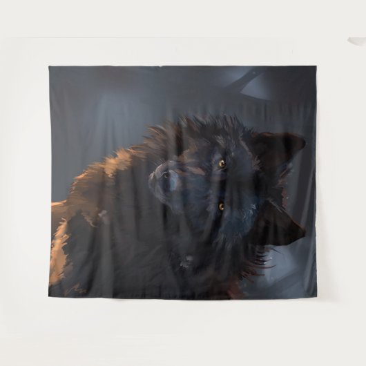 Schwarzer Wolf Wandteppich (Vorderseite (Horizontal))