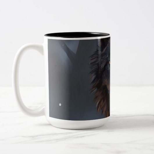 Schwarzer Wolf Zweifarbige Tasse (Links)