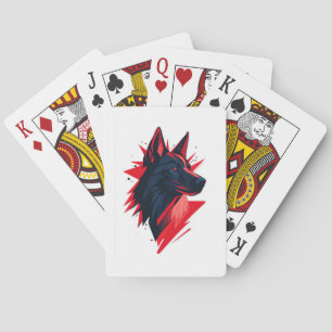 Schwarzer Wolfshund mit roten Akzenten Spielkarten