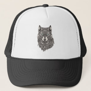 Schwarzer Wolfskopf Illustration Truckerkappe
