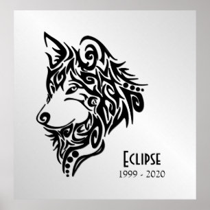 Schwarzer Wolfskopf mit Namen und Daten Poster