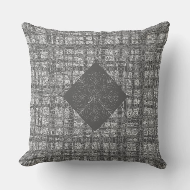 Schwarzer X's und O's Pattern Gray Karo Kissen (Vorderseite)
