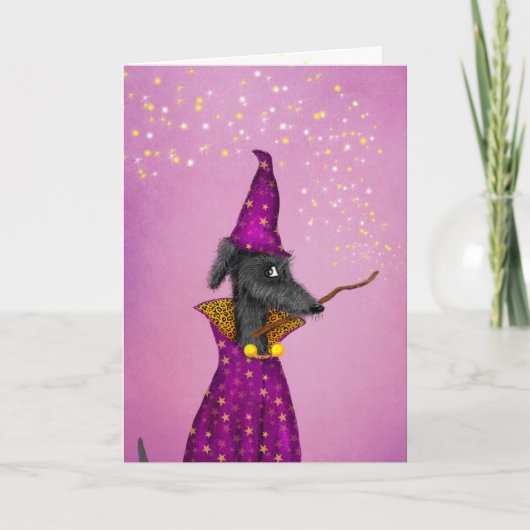 Schwarzer Zauberhund Geburtskarte Karte (Vorderseite)